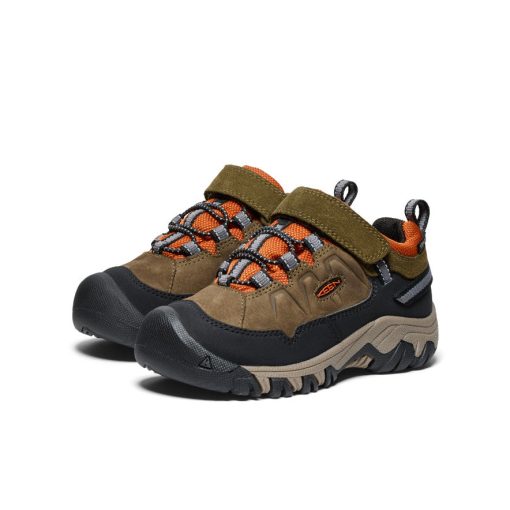 Little Kids' Targhee IV Waterproof Hiking Shoe  |  Dark Olive/Gold Flame - Image 2