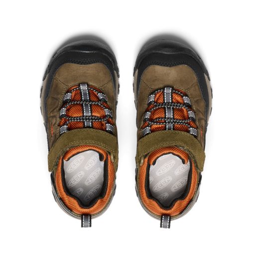 Little Kids' Targhee IV Waterproof Hiking Shoe  |  Dark Olive/Gold Flame - Image 4
