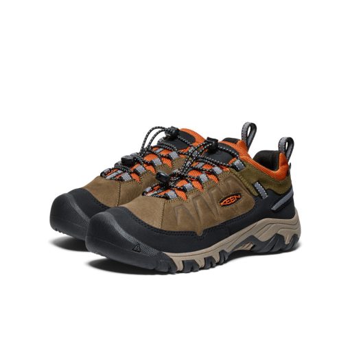 Big Kids' Targhee IV Waterproof Hiking Shoe  |  Dark Olive/Gold Flame - Image 2
